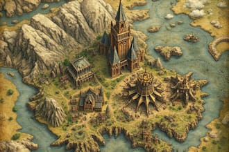 illustrate a detailed fantasy map for your rpg, book, etc