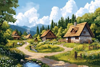 draw a flat vector landscape illustration