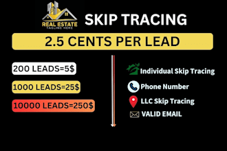 provide accurate real estate and llc skip tracing services in bulk for investor