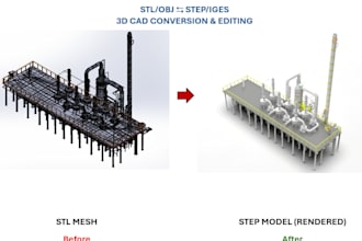 convert, modify stl files and create step cad models for 3d printing