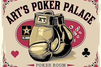do awesome vintage poker palace art creation logo design