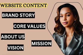 write a brand mission and vision statement, about us, brand story and our values