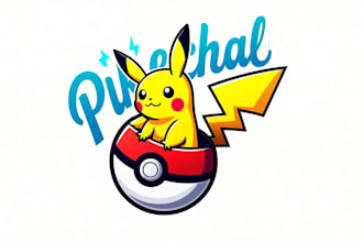 give pikachu poke ball logo design with unlimited revision