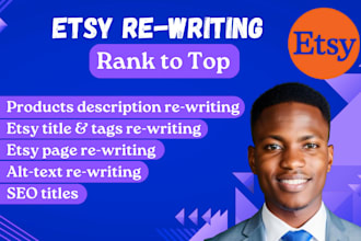 rewrite etsy seo product listing  title tags description to rank on first page