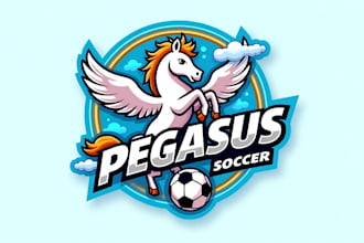 do unique pegasus and soccer logo with a free vector file