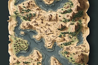 do fantasy map with parchment style for storybook