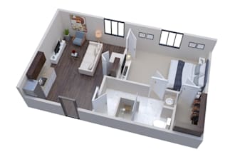 render 3d floorplan of house apartment, 360 panorama, interior in corona render
