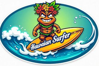 do modern surfer tiki sticker logo with an original concept