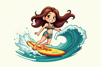 design awesome surfing girl logo with unlimited revisions