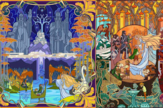 draw amazing fantasy stained glass art for your character