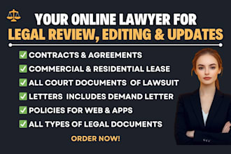 review and edit legal contracts, agreements, leases, and legal documents
