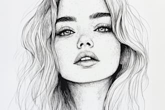 draw a pen and ink illustration portrait or landscape
