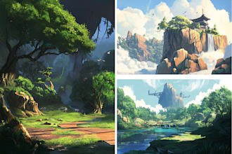 draw environment concept art, fantasy worlds