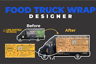 design a custom food truck wrap, vehicle wrap, car wrap, or food cart wrap