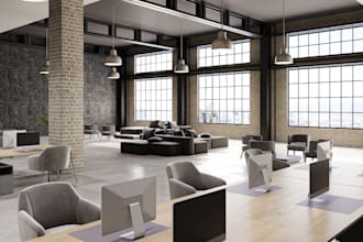 do commercial building render, 3d office exterior,  house interior, architecture
