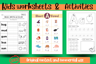 design maze, puzzle, tracing worksheets and kids color books