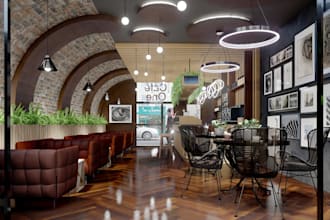 modern  3d rendering for your cafe, restaurant, coffee shop, commercial space