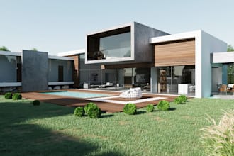 do photorealistic house, private villa , story building, cottage exterior, cabin