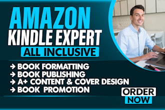 do book formatting, book publishing, a plus content, cover design, amazon kdp ad