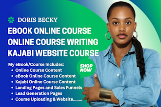 create kajabi website online course content, ebook online course landing page