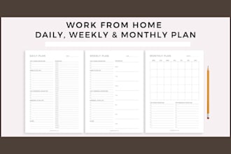 provide work from home daily planner weekly planner monthly planner