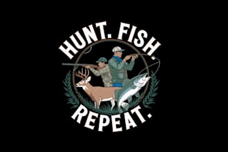 draw amazing hunting, fish and outdoor gaming logo