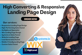 create a responsive landing page design, salesfunnel on wix ghl systeme io