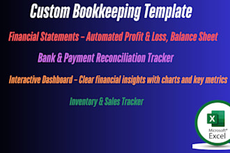 custom excel bookkeeping templates  financial statements and dashboards
