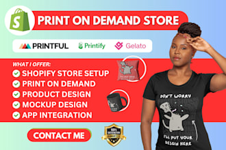 design shopify print on demand store digital product on printful printify gelato
