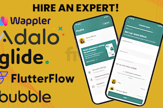 develop mobile app, flutterflow, bubble io , adalo, wappler, glide
