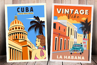 do vintage travel poster with modern illustration deco style