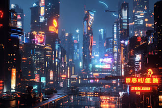 draw futuristic cyberpunk city and sci fi concept art