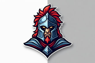 do red blue fighter knight helmet warrior logo design