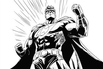 draw black and white comic superhero character line art