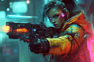 design cyberpunk and fantasy character splash art