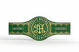 design a modern cigar logo, bands, label, and cigar box