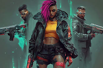 design cyberpunk and fantasy character splash art