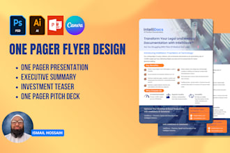 do one pager flyer, executive summary, investment teaser and price sheet design