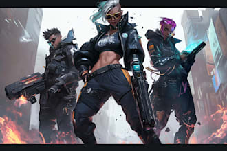 design cyberpunk and fantasy character splash art