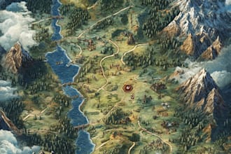 draw a custom fantasy map for fantasy, scifi, book or boardgamey