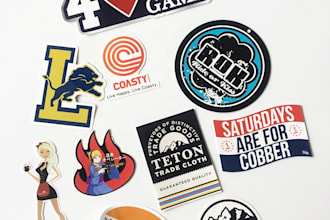 design sticker, logo, badge, label, decals, and cards