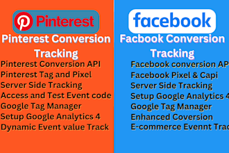 setup facebook pixel or pinterest API tag meta pixel capi conversion tracking