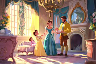 design a professional disney family portrait