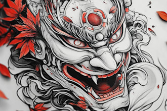 design a japanese hannya mask tattoo for you