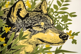 illustrate animal or botanical linocut based on your request