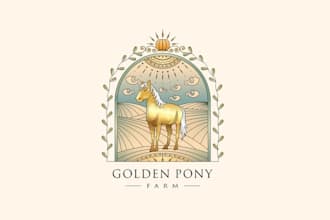 design charming pony hipster family farm logo
