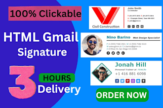 create clickable modern HTML email signature for gmail, outlook, etc