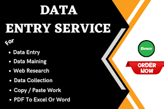 data entry, web research, excel, admin support work, email, copy paste