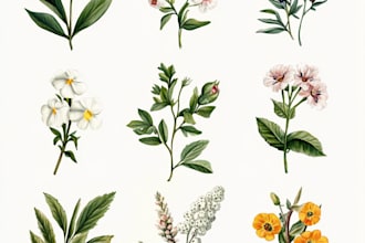 paint watercolour botanical illustrations  of plants, fruits, flowers, vegetable