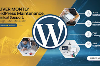 deliver monthly  wordpress maintenance, technical support, fix bugs, site audit